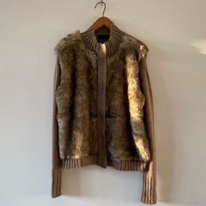 Cynthia Rowley Brown Fur & knit Jacket w zipper, pockets, S: XL